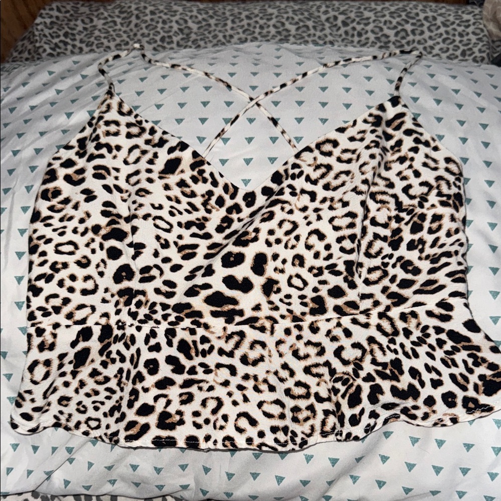Forever 21 Leopard Print Crisscross Strappy Cami in Cream, Black, Brown